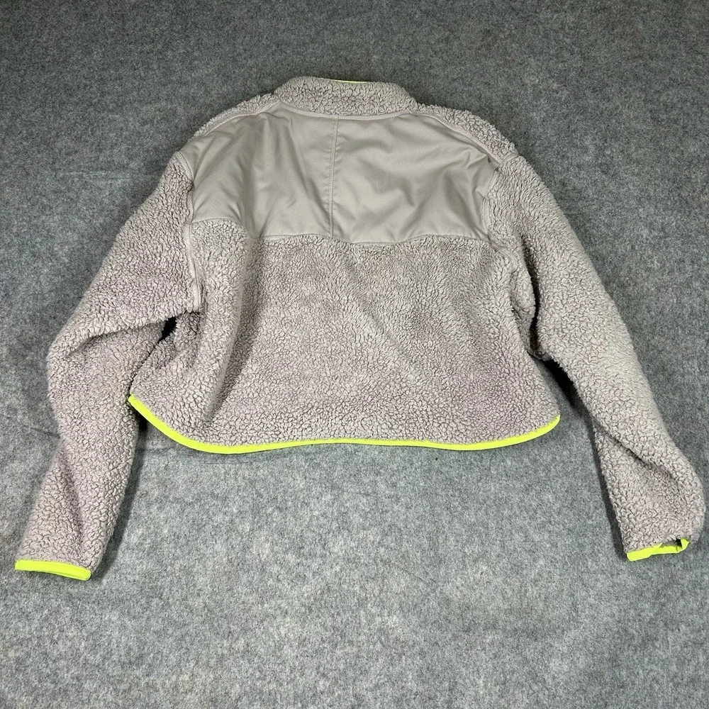 Nike Jacket Women's L Deep Pile Shaggy Swoosh Fleece Sherpa Crop Pullover Neon